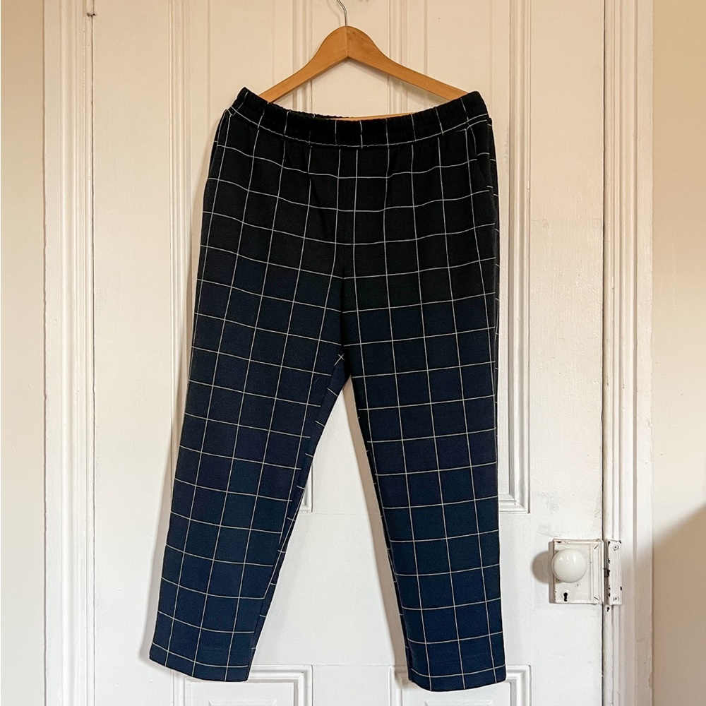 Checkered, Navy, Pull-On Pants